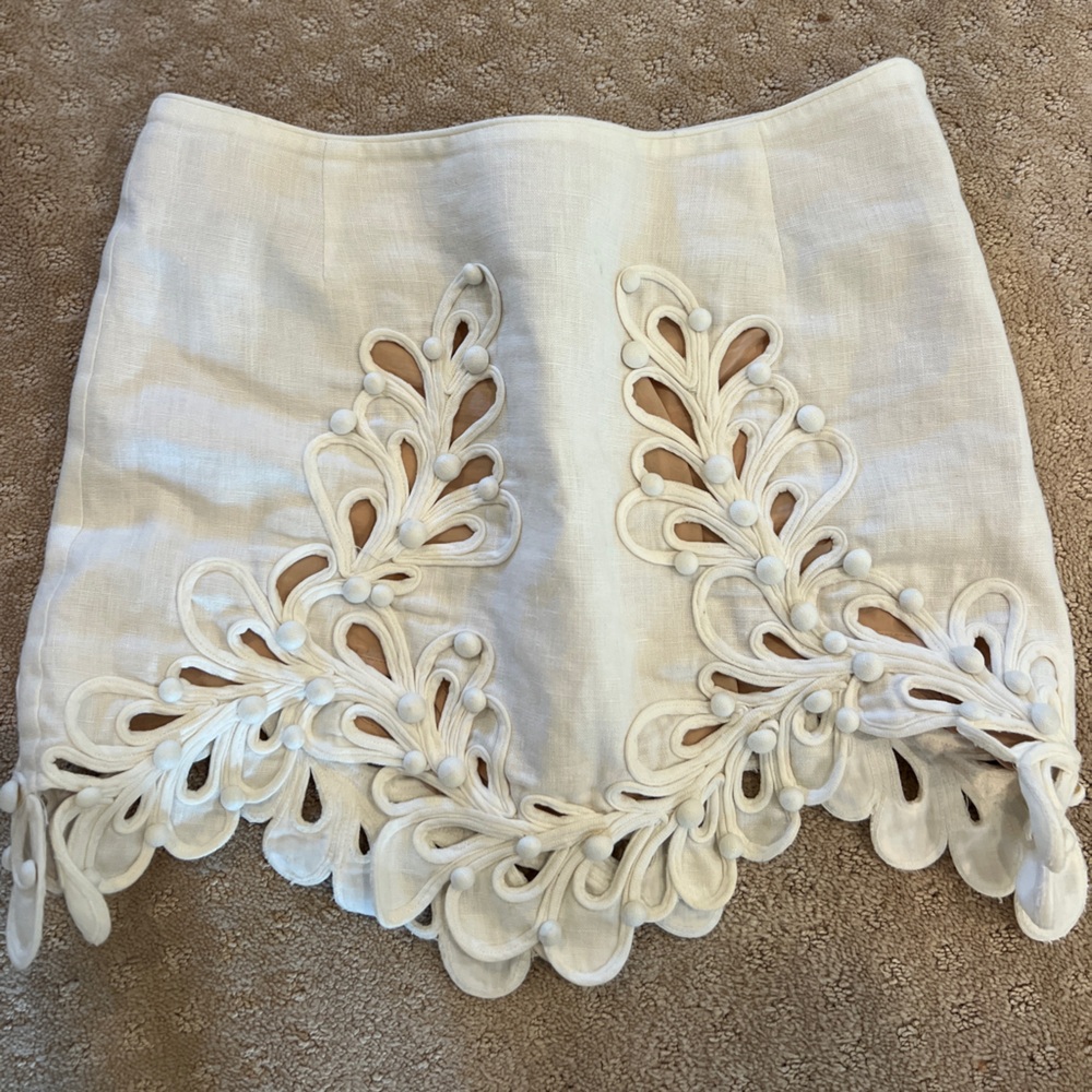 Authentic Zimmermann Cream Linen Skirt